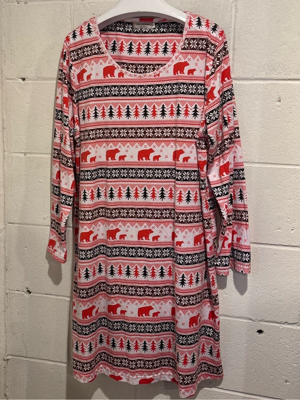 EnjoyNight Red Fair Isle Nightgown Long Sleeve Womens XL Christmas